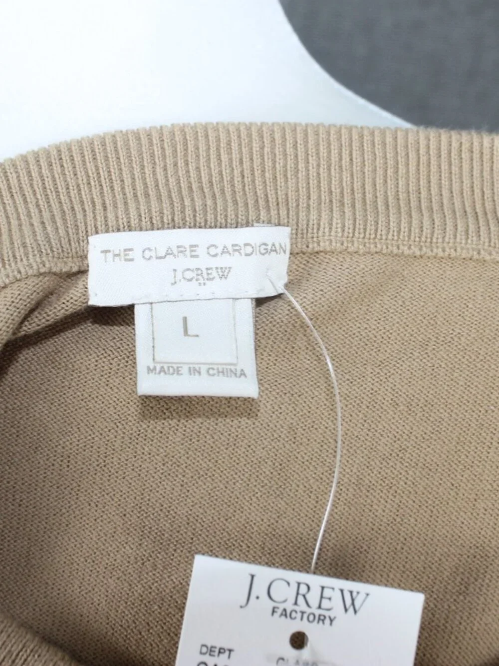 J. Crew The Clare Cardigan Women's Size L 3/4 Sleeve Cotton Sweater Tan NWT